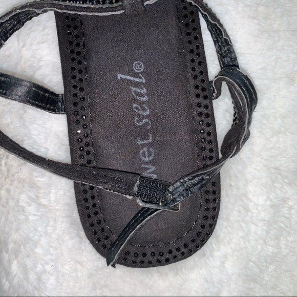 Black Strappy Rhinestone Sandals - Picture 3 of 4
